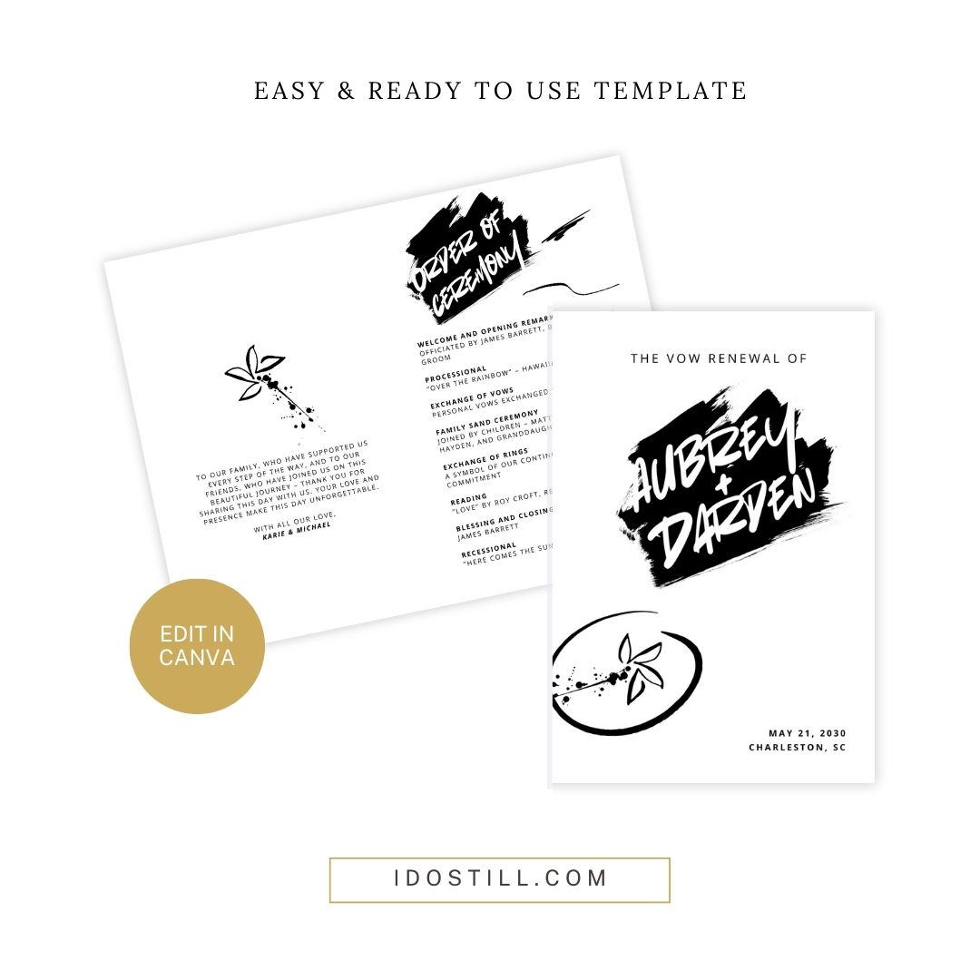 Black Ink Vow Renewal Ceremony Program