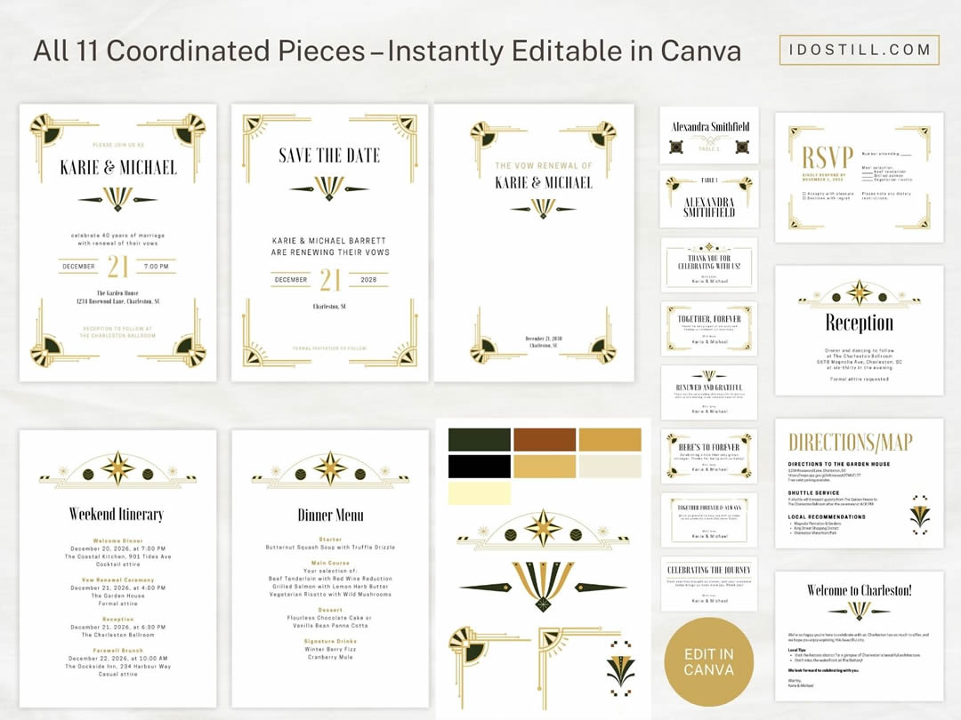 Black & Gold Art Deco Vow Renewal Complete Suite