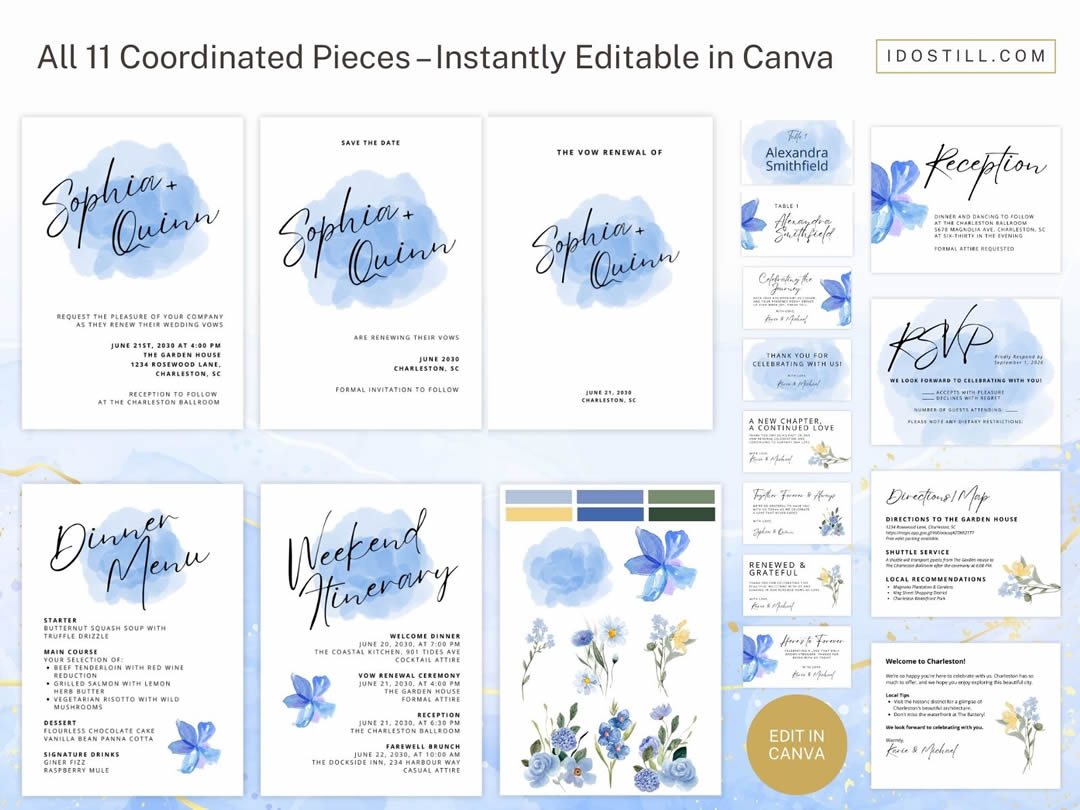 Blue Watercolor Invitation Complete Suite