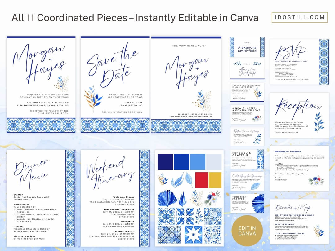 Blue Tiles Invitation Complete Suite
