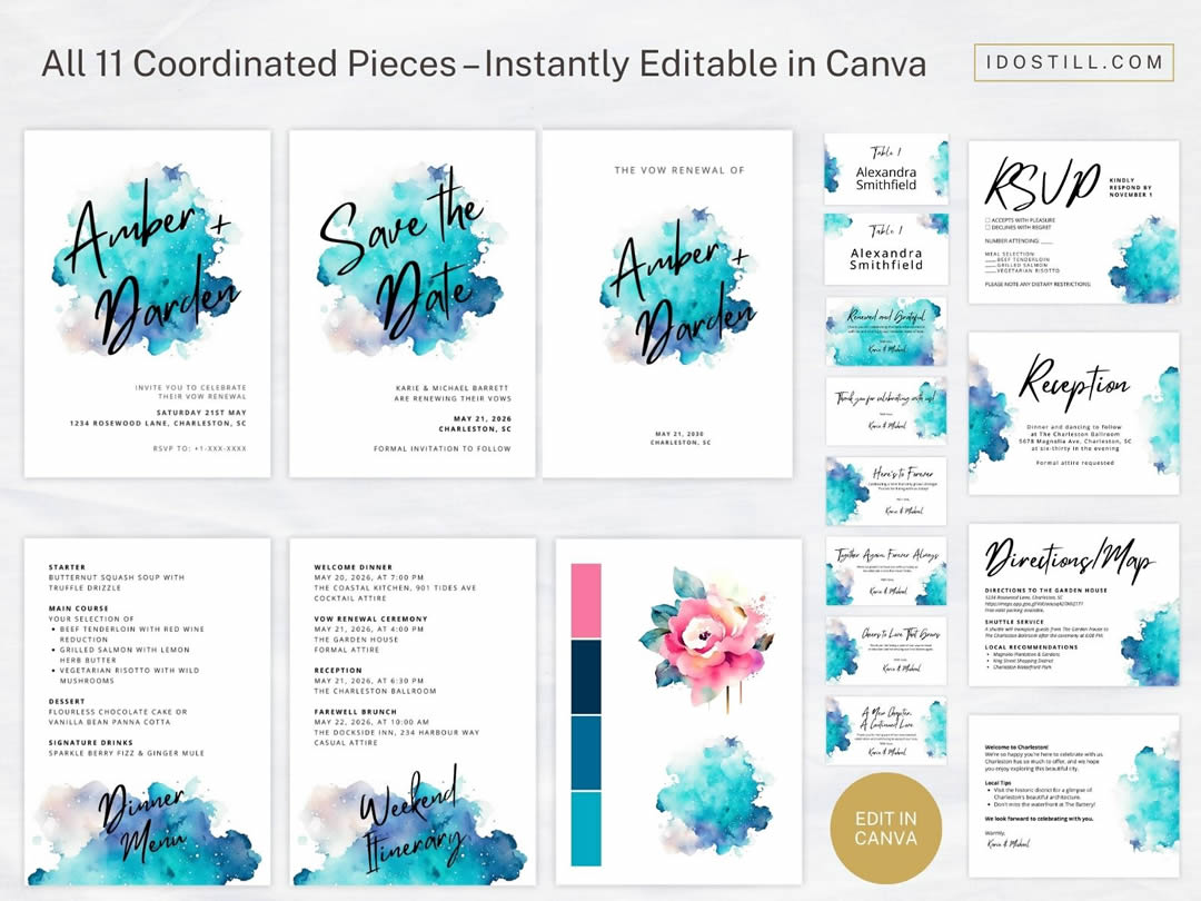 Blue Ink Invitation Complete Suite