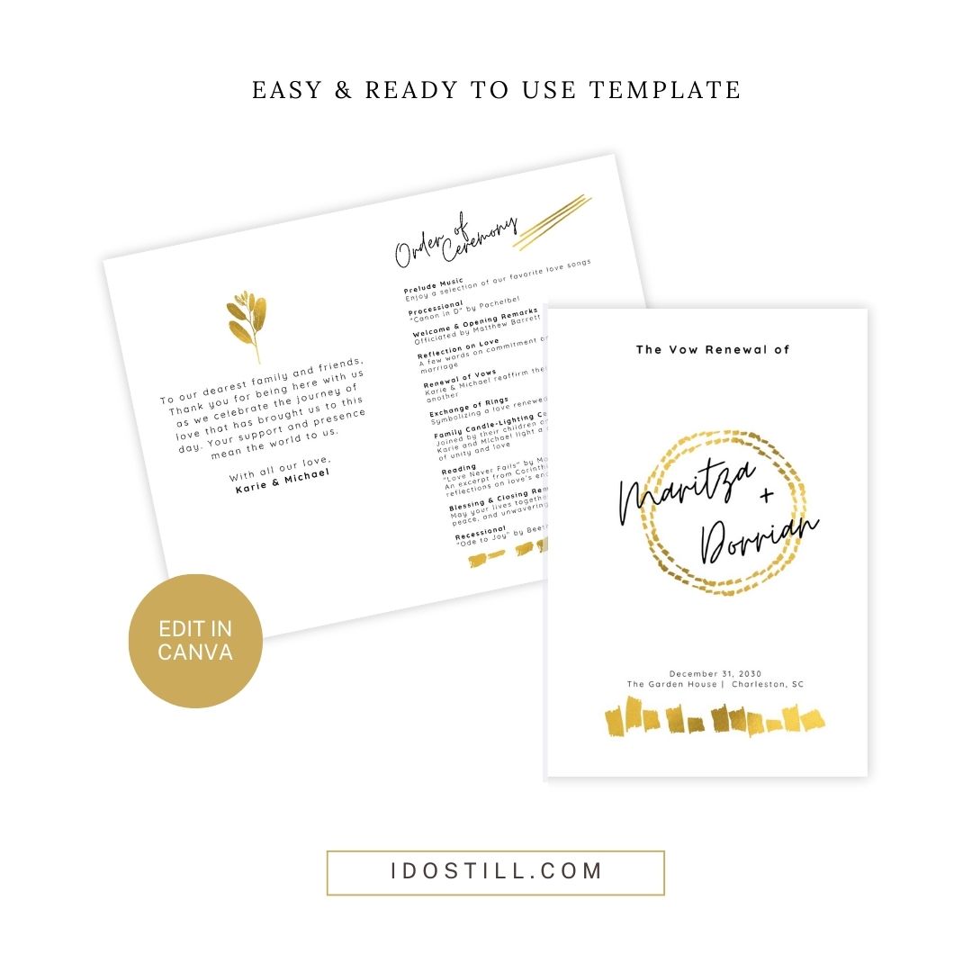 Casual Modern Gold Vow Renewal Ceremony Program