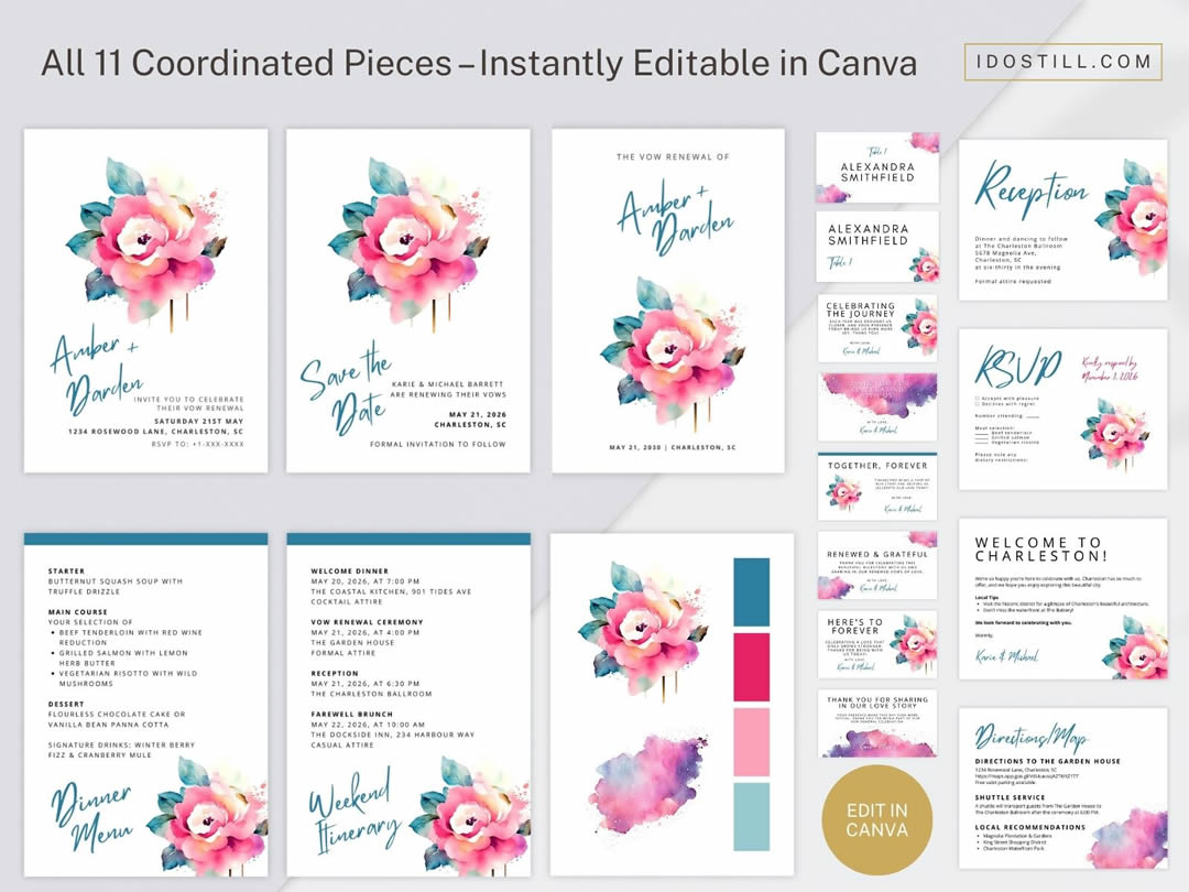 Watercolor Rose Vow Renewal Complete Suite Overview
