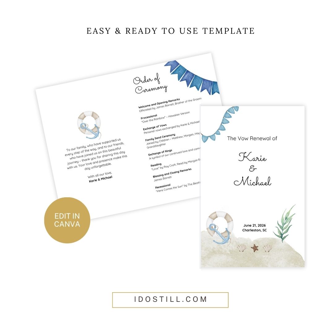 Simply Beachy Vow Renewal Ceremony Program